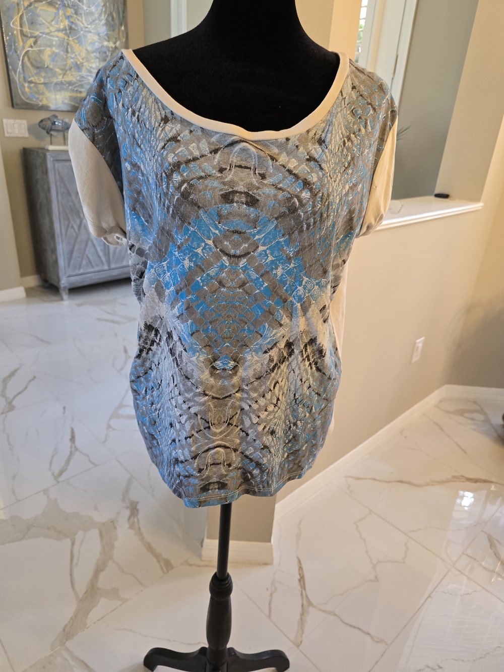 A/X Armani Exchange Blue & Gray Short Sleeve Patterned Tee